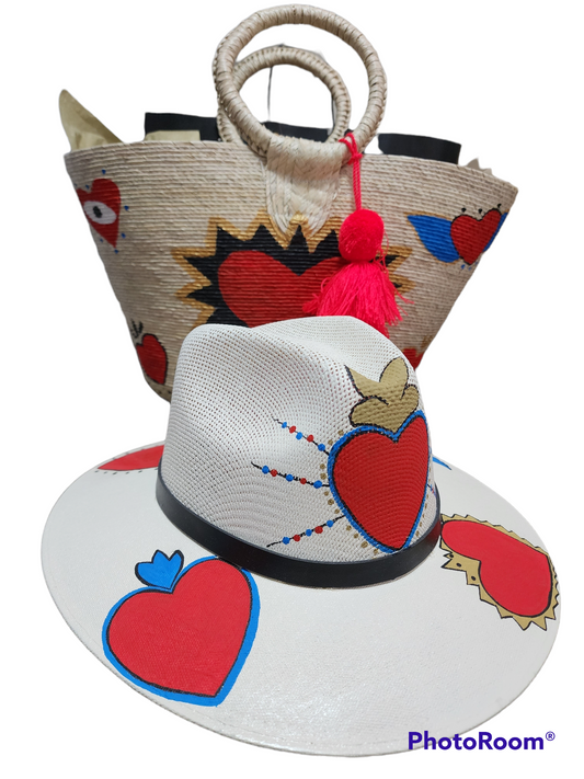 Hearts Handbag and Hat Set